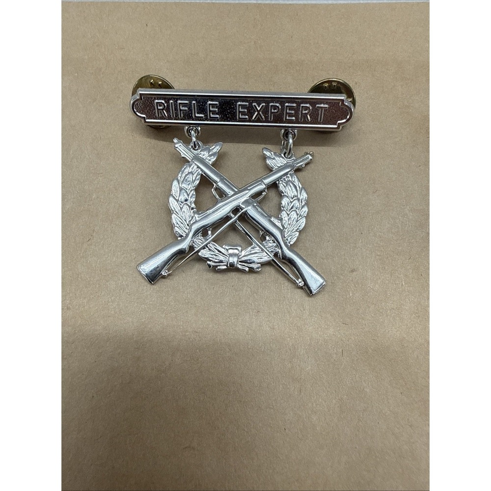 USMC SILVER Rifle Expert Qualification Badge Marine Corps Expert Shooting Award